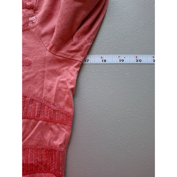 Dana Buchman Womens Sequined  Top Small Pink 3/4 Sleeve Normcore Classiccore - Picture 4 of 5